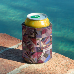 Colorful Vintage Crazy Quilt Can Cooler
