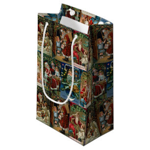 Colorful Vintage Father Christmas Collage Small Gift Bag