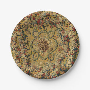 Colorful Vintage Floral Carpet Pattern Paper Plate
