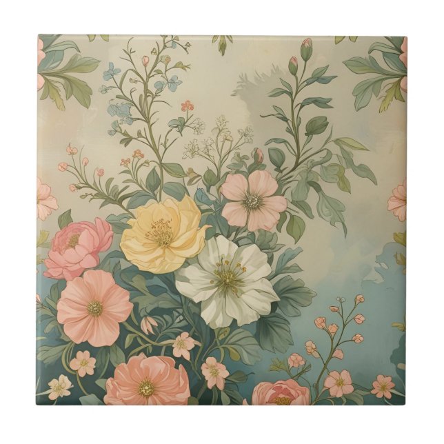 Colorful Vintage Floral Pattern Tile (Front)