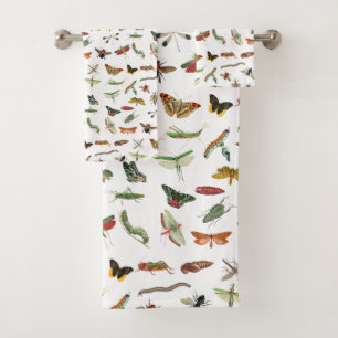 Colorful Vintage Insect Illustration Pattern Bath Towel Set