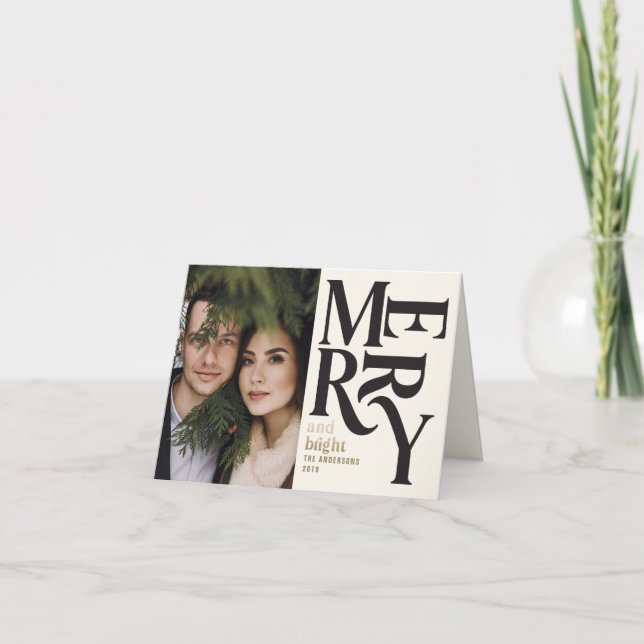 Colorful vintage merry chritsmas photo announcement (Front)