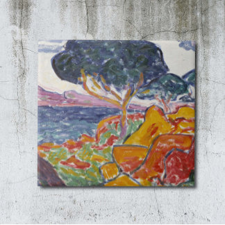 Colorful Vintage Mountain Landscape Painting Tile