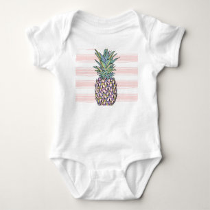 Colorful vintage pineapple illustration. baby bodysuit