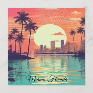 Colorful Vintage Retro Miami Florida Travel Invitation
