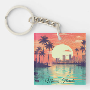 Colorful Vintage Retro Miami Florida Travel Keychain