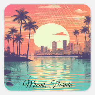 Colorful Vintage Retro Miami Florida Travel Square Sticker
