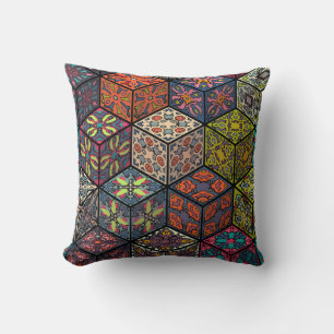 Colorful vintage seamless pattern with floral and  throw pillow