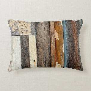 Colorful Vintage Timber Panels with peeling painta Accent Pillow