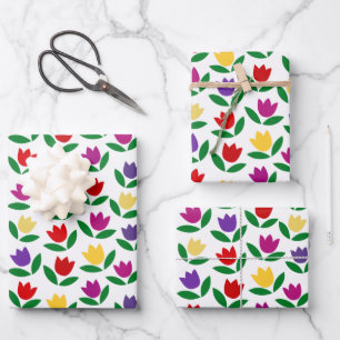 Colorful Vintage Tulip Flower Pattern Wrapping Paper Sheet