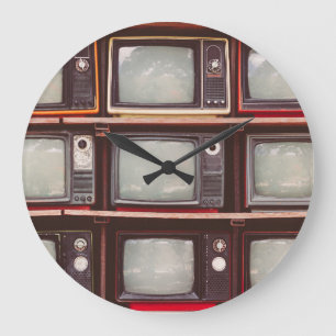 Colorful Vintage TVs, Coffee Shop. Large Clock
