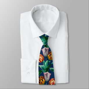 Colorful Vintage Watercolor Tulip Flowers Pattern Tie