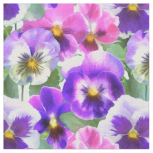 Colorful Violets Pansy Flowers Pattern Fabric