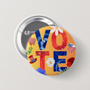 Colorful Vote American Flag Eagle Flower 2 Inch Round Button