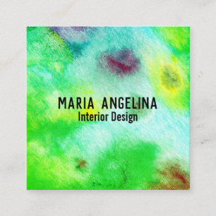 Colorful watercolor abstract art modern green square business card