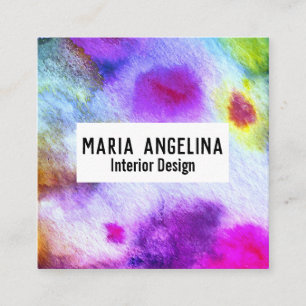 Colorful watercolor abstract art modern purple square business card