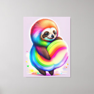 Colorful Watercolor Baby Sloth Canvas Print