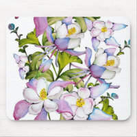 Colorful watercolor bouquet of columbine and green