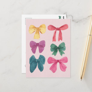 Colorful Watercolor Bows Postcard