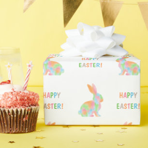 Colorful Watercolor Bunny Pattern Happy Easter Wrapping Paper