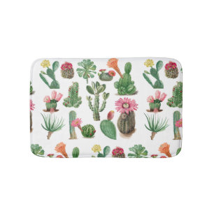 Colorful Watercolor Cactus & Succulents Flowers  Bath Mat