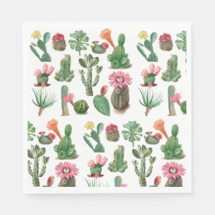 Colorful Watercolor Cactus & Succulents Flowers  Napkin