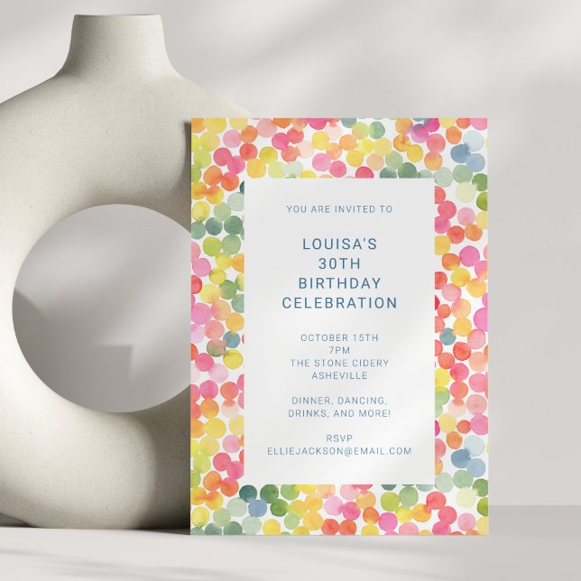 Colorful Watercolor Confetti Birthday Celebration Invitation (Creator Uploaded)