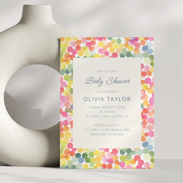 Colorful Watercolor Confetti Dots Baby Shower Invitation (Creator Uploaded)