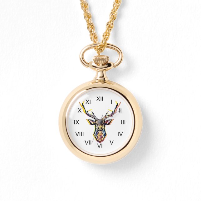 Colorful Watercolor Deer Head Art  Watch (Front)
