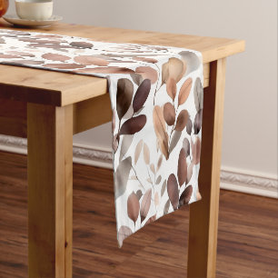 Colorful Watercolor Eucalyptus Leaves Rustic Boho Short Table Runner