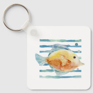 COLORFUL WATERCOLOR FISH, COASTAL BEACH RENTAL KEYCHAIN