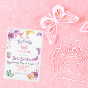 Colorful watercolor Floral Butterfly Baby Shower Invitation