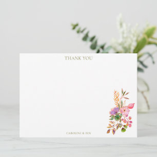 Colorful Watercolor Floral Elegant Custom Wedding Thank You Card