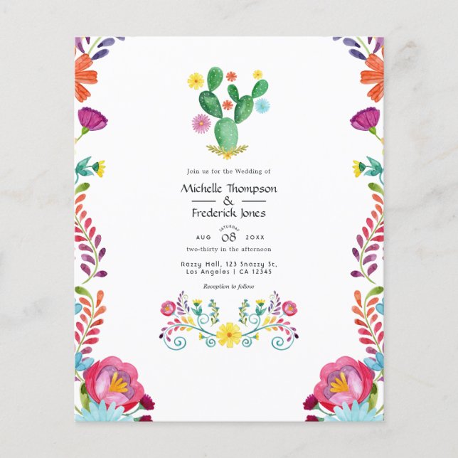Colorful Watercolor Floral Fiesta Wedding Invite Flyer (Front)