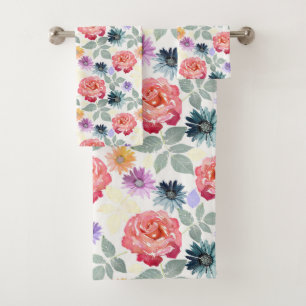 Colorful watercolor floral pattern. bath towel set