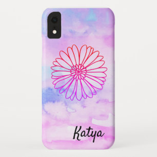 Colorful Watercolor Floral Pattern Monogram Name iPhone XR Case