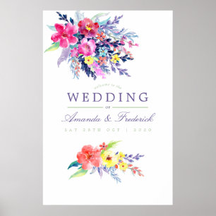 Colorful Watercolor Floral Wedding Welcome Sign