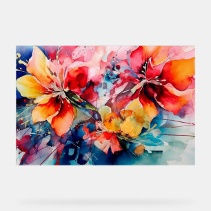Colorful Watercolor Flowers Vibrant Art Acrylic Sign