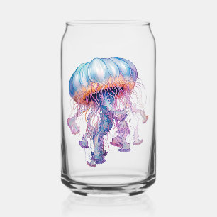 Colorful watercolor Jellyfish design Can Glass