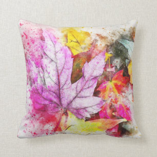 Colorful Watercolor Leaves Throw Pillow