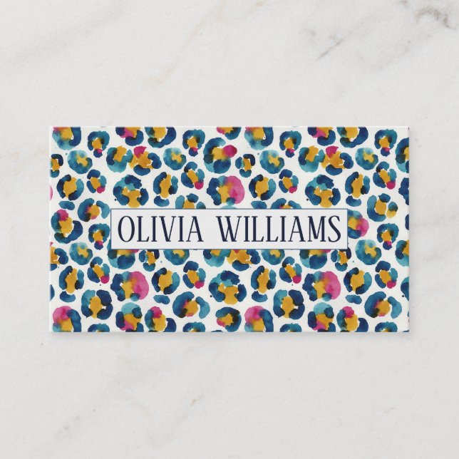 Colorful Watercolor Leopard Print Pattern Business Card (Front)