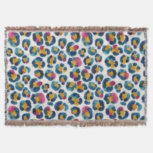 Colorful Watercolor Leopard Print Pattern Throw Blanket