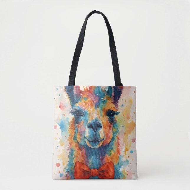 Colorful Watercolor Llama Tote Bag (Front)