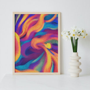 Colorful Watercolor Overlapping Waves Abstract Art Poster