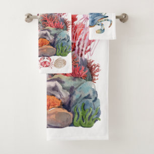 Colorful watercolor painting coral reef bath towel set