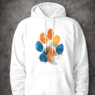 Colorful Watercolor Paw Print Art Pet Love Dog Cat Hoodie