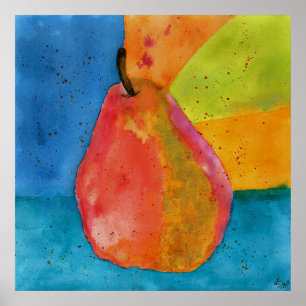 Colorful Watercolor Pear Illustration Poster