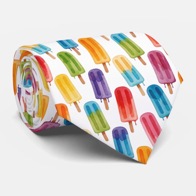 Colorful Watercolor Popsicle Pattern Tie (Rolled)