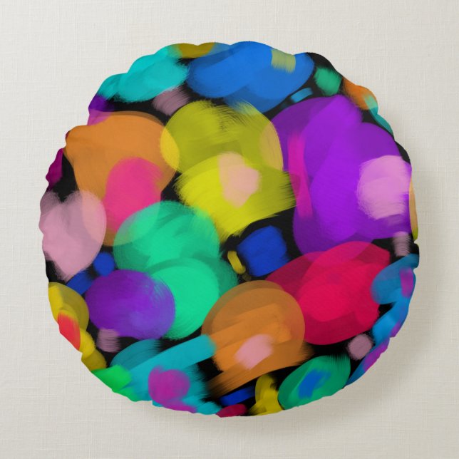 Colorful watercolor print round pillow (Front)