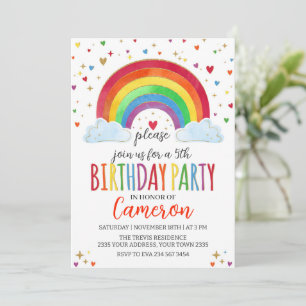 Colorful Watercolor Rainbow Girl Birthday Party Invitation